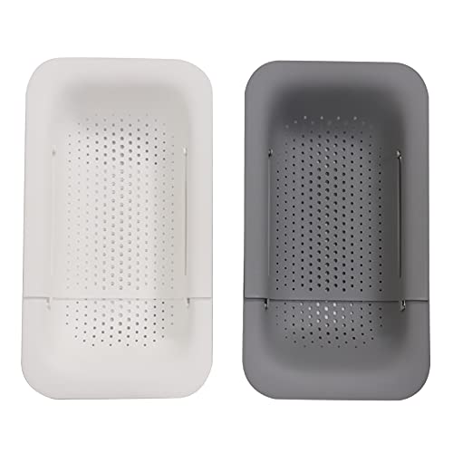 Collapsible Sink Colanders and Strainers Basket Extendable Plastic Fruit Vegetable Strainer Drainer Basket for Kitchen (M-Grey and White)