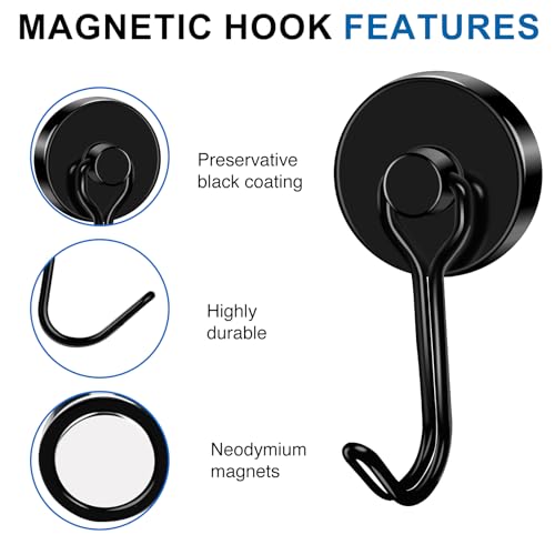 Magnetic Hooks Magnet Hook for Cruise Cabins Fridge 80LBS 6Pack (Black / 0.98in)