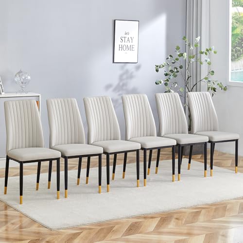 Modern Dining Chairs Set of 6 Gray Kitchen Chairs Set PU Leather Chair with Metal Legs Armless Upholstered Chair for Dinner Room (B- Gray)