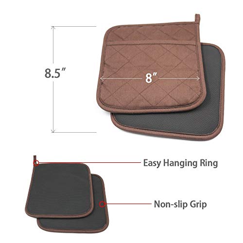 2Pcs Cotton and Neoprene Oven Pads Pot Holders with Pocket 8"x8.5" Dual (Brown)