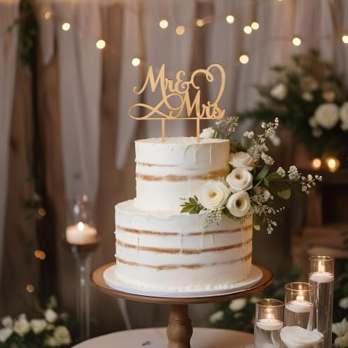 Mr & Mrs Wedding Cake Topper in Wood (Oak Finish D2)