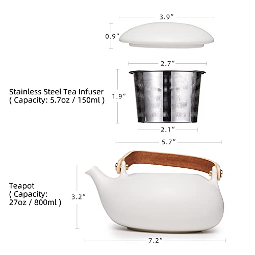 Ceramic Teapot with Infuser (01-White Teapot)