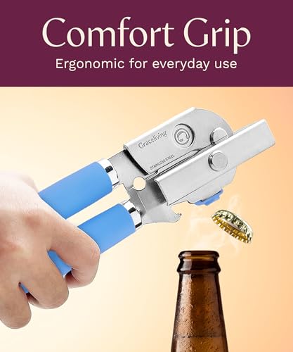 Heavy Duty Manual Can Opener with Magnetic Lid Lifter (Blue)