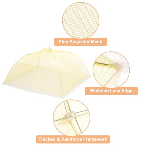 3 Pcs Large and Tall Food Covers 17" Mesh Food Covers for Outdoors Collapsible Food Protector Covers Tent for Parties Outdoor Picnics BBQs (17" / Yellow)