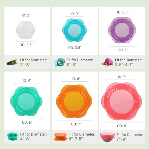 Silicone Stretch Lids for Food Storage in Fridge (12 Pcs Multicolor)