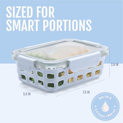 Duraglass 3.4 Cup Glass Meal Prep Containers (Halogen Blue with Sleeve / 3.4 Cup)
