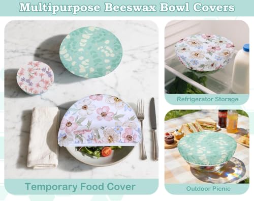 5Pcs Reusable Beeswax Elastic Bowl Covers for Bread Proofing and Food Cover (Eucalyptus Leaves)