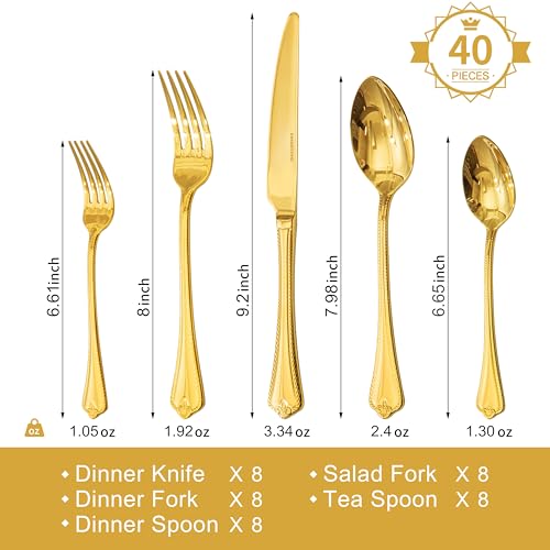 40 Pcs Gold Silverware Set (40-Piece / Gold)