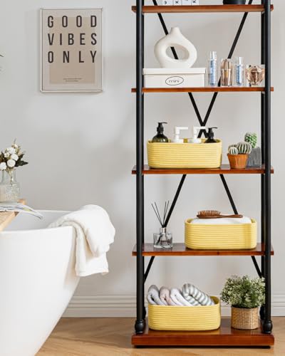Small Woven Storage Basket for Organizing (Yellow / 12"L x 8"W x 4.5"H)