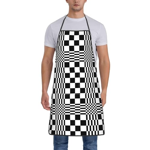 Black and White Checkered Optical Illusion Apron
