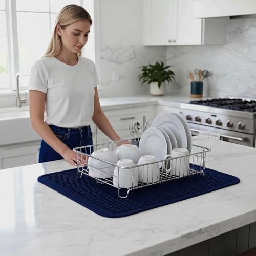 Silicone Dish Drying Mat for Multiple Usage (Navy Blue / 24"L x 18"W)