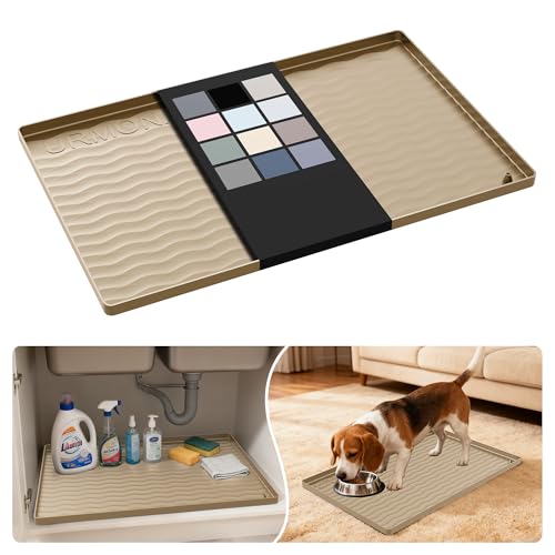 Waterproof Silicone Under Sink Mat 22'' x 14'' Shelf Liner for Kitchen and Bathroom (Khaki / 14"W x 22"L)