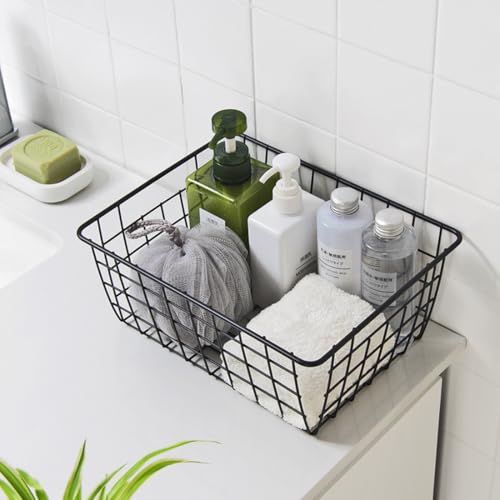 Kitchen Wire Baskets Farmhouse Decor Metal Food Storage Organizer (Black / 4 Pack Big)