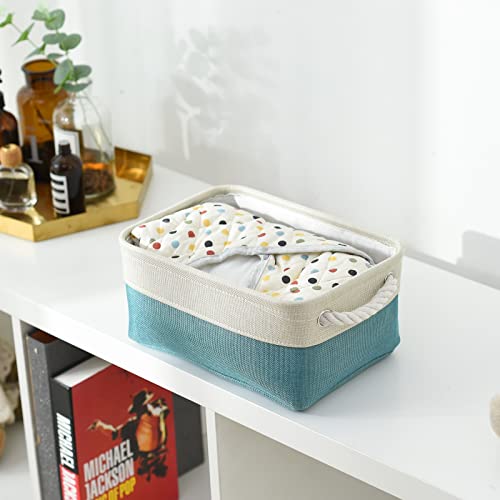 Fabric Storage Bin with Handles (White And Green / Small -11.8Lx7.9Wx5.2H)