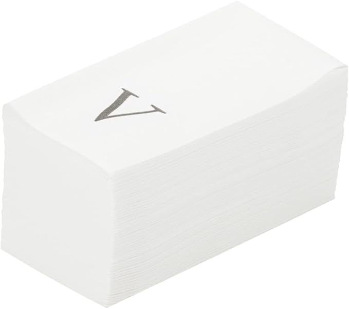 Luxenap 15.8 X 7.9 Inch Linen-Feel Guest Towels, 2000 Lettered Hand Towels - Silver Letter 'V', Sans Serif Font, White Paper Dinner Napkins, airlaid, For Restrooms And Tables - Restaurantware