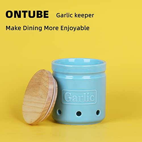 Garlic Keeper with Wooden Lid (Turquoise)
