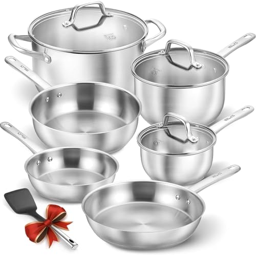 Stainless Steel Pots and Pans Set (Class Silver / 10 PCS)