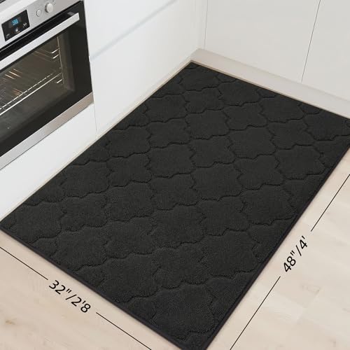 Kitchen Rugs Non Slip Washable 32"x48" (Black / 32"X 48")