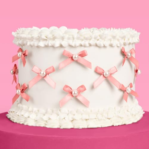 Mini Pink Bow + Pearl Cake Toppers