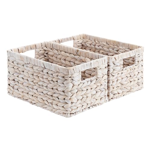 Wicker Storage Baskets for Shelves (White (Water Hyacinth) / 2x 13"L x 8¼"W x 7"H)