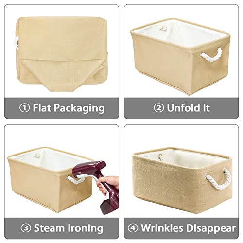 Decorative Basket Rectangular Fabric Storage Bin Organizer Basket with Handles for Clothes Storage (Beige / Medium -13.8Lx9.8Wx6.7H)