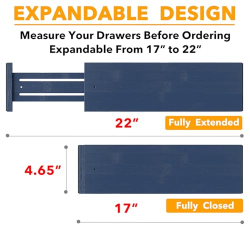 Bamboo Dresser Drawer Dividers 6 Pack (4.65''H, 17''-22''L / NAVY BLUE)