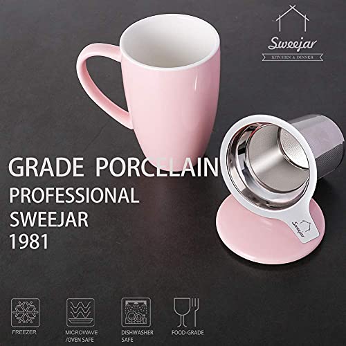 Sweejar Porcelain Tea Infuser Mug with Lid (Pink / Tea Cup(16 Fl Oz))