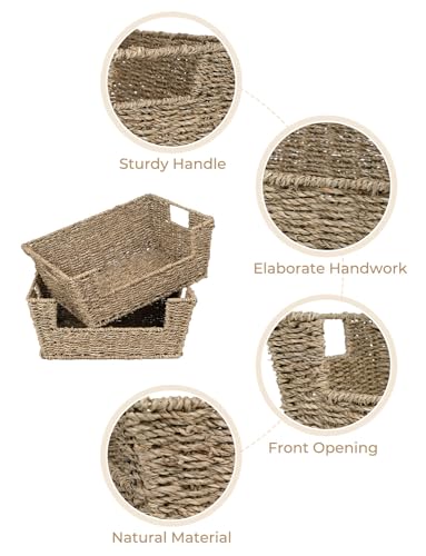 Pantry Baskets for Organizing (Natural(Seagrass) / 13 ½"L x 10 ¾"W x 5"H)
