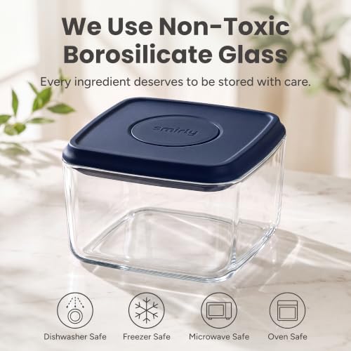 Glass Airtight Food Storage Containers with Pop Lids (Blue)