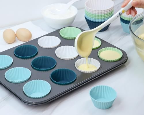 Silicone Baking Muffin Cups 12 Pack (Neutral Colors / Standard)