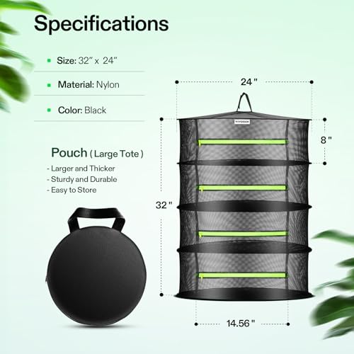 4 Layer Mesh Drying Rack Hanging Design with Green Zippers for Dehydrating