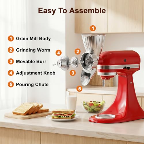 Grain Mill Attachment for KitchenAid (Silver)