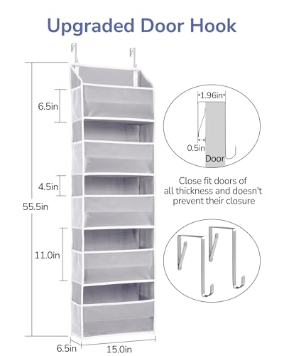 1 Pack Over Door Organizer with 5 Large Pockets 10 Mesh Side Pockets (Grey / 1 Pack-5 Tier)