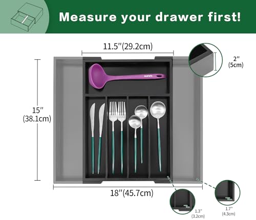 Bamboo Silverware Drawer Organizer (Black / Small)