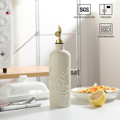 Sweejar 18 Oz Oil Dispenser for Kitchen with Gravity Spout (Beige / 18 Oz(Gold Spout))