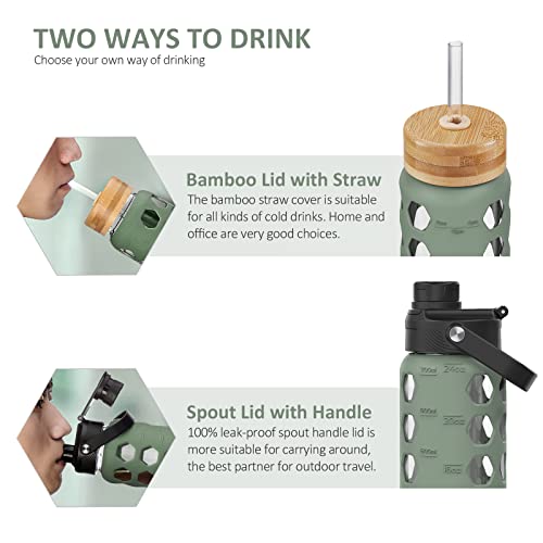 24oz Glass Water Bottle (Olive / 24 Ounces)