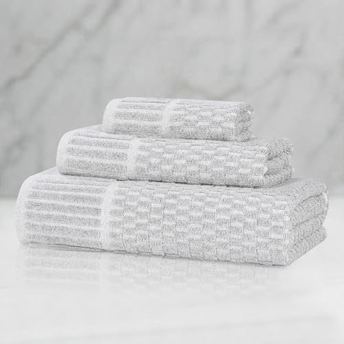Juno Viscose Cotton Blend Medium Weight Towels (3 Piece Towel Set / Platinum)
