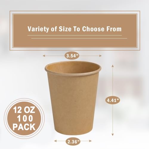 100 Count 12 oz Paper Cups (Kraft-12oz-100pack)