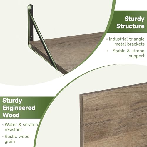 16W x 12D Deep Floating Shelves Set of 4 Grey (Grey With Black Metal Bracket / 16Wx12Dx5.8H)