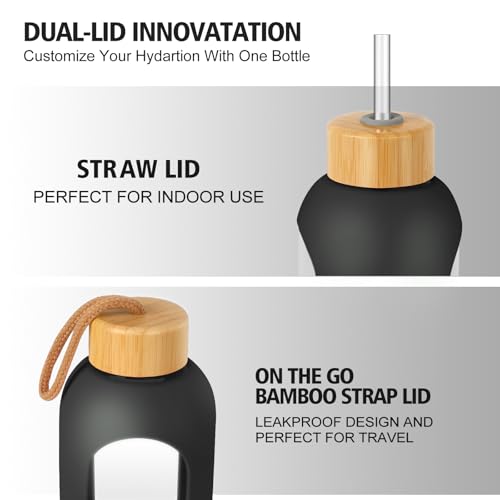 Glass Water Bottles 32 oz (Jet Black-1pack / 32 Ounces)