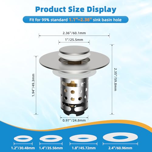 2PCS Universal Bathroom Sink Drain Strainer Hair Catcher (2 Count)
