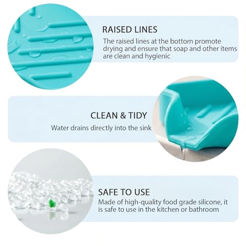 Silicone Soap Dish with Drain Spout (Mint / S(4.9"×3.2"))