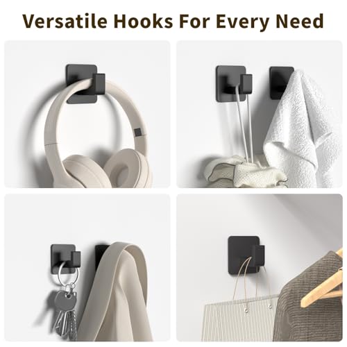 Square Self Adhesive Towel Hooks (Black / 4 Pack)