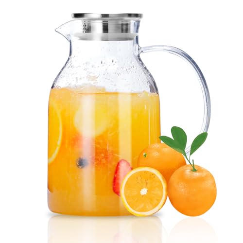 Glass Water Pitcher with Lid and Spout (68 Ounces)