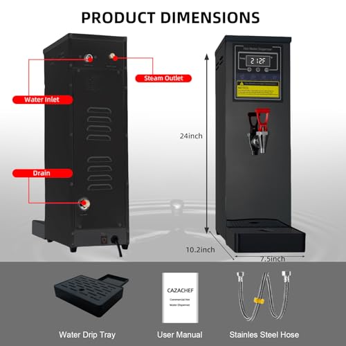 Hot Water Dispenser Commercial Water Boiler Countertop Hot Water Machine Stainless Steel Step (Black 25Liter/H)