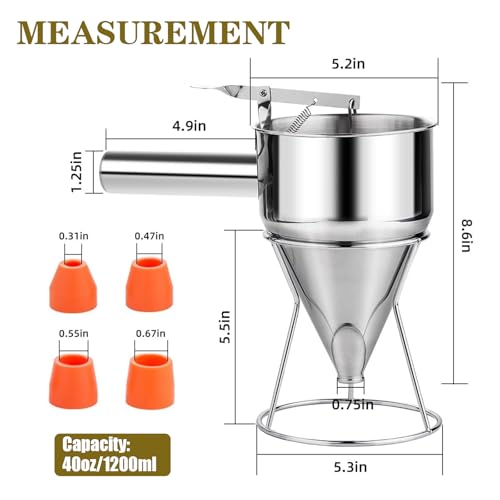 40oz Pancake Batter Dispenser Stainless Steel with Metal Spatula