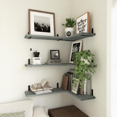 Floating Shelves Set of 6 for Wall Decor & Storage (16.5 Inch / Grey)