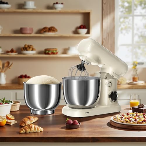 Stand Mixer with 3QT+3.5QT Dual Bowls (White)