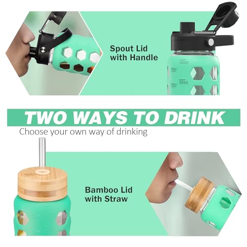 Glass Water Bottle (Green / 32 Ounces)