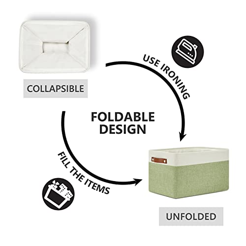 Fabric Storage Bins for Laundry (White&Green / L-15"x11"x9.5")